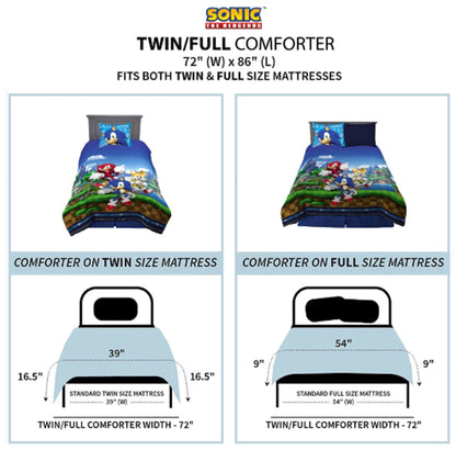 Franco Kids Sonic The Hedgehog 2-Piece Twin/Full Comforter and Pillow Sham Set