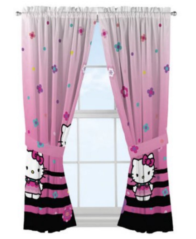 Hello Kitty Kids Room Window Curtains Drapes Set and 2 Tie-Backs, 82" W x 63" L