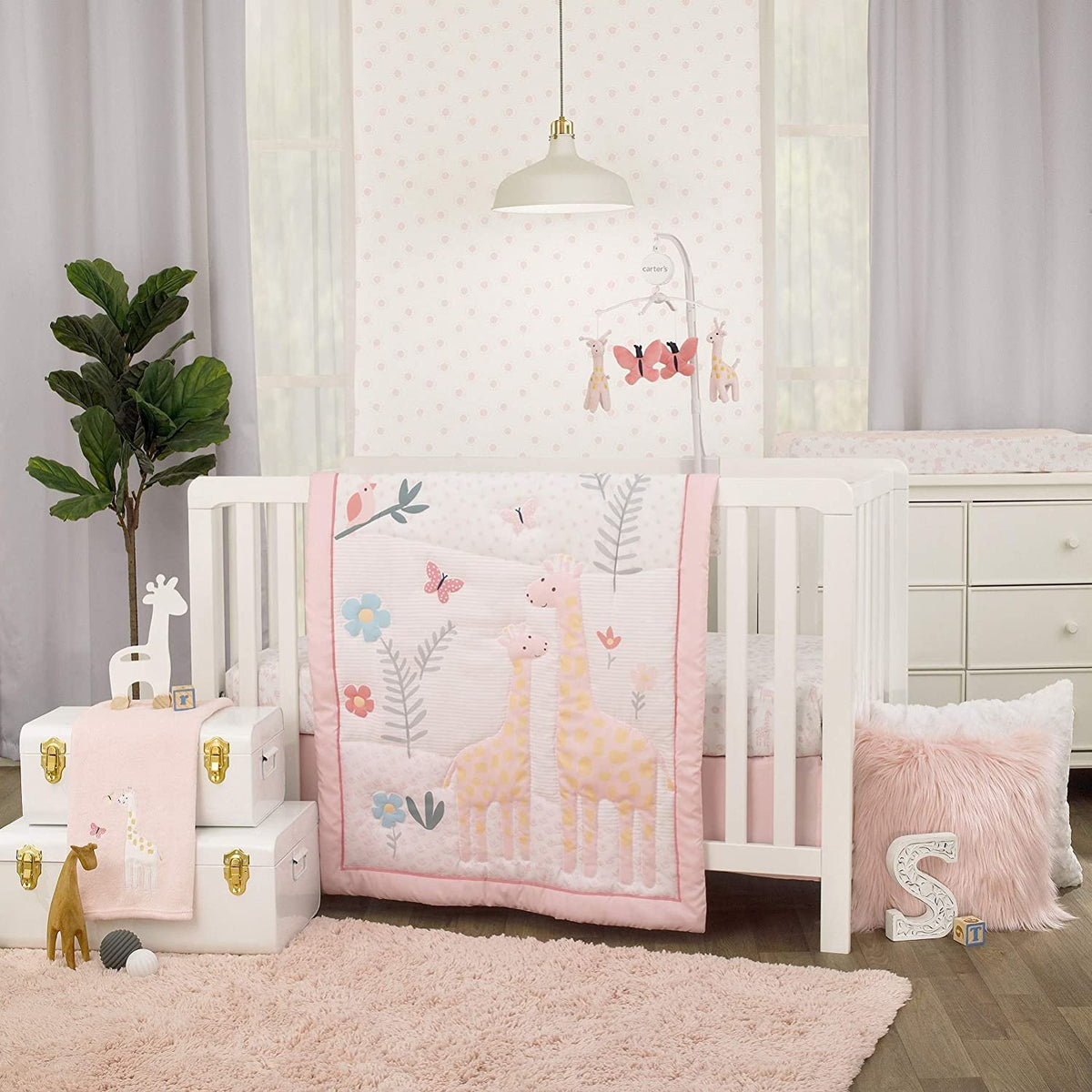 Carter's Pretty Pink Giraffes Coral Butterflies Musical Mobile