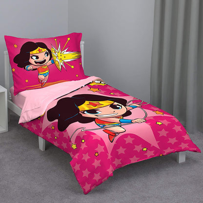 Wonder Woman 4 Piece Toddler Bedding Set - Pink, Gold, Red & Blue