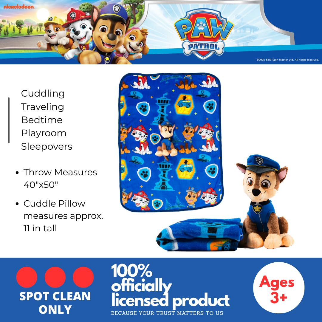 Paw Patrol Chase Kids Plush Cuddle Pillow and Throw 2 Piece Set, 40 in x 50 in