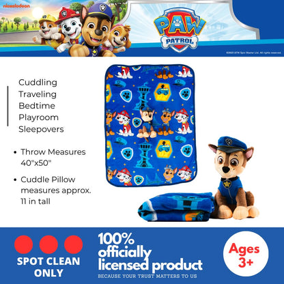 Paw Patrol Chase Kids Plush Cuddle Pillow and Throw 2 Piece Set, 40 in x 50 in