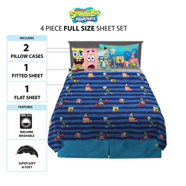 Franco Kids SpongeBob SquarePants 4 Piece Full Size Sheet Set