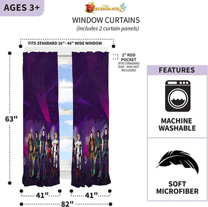 Franco Kids Window Curtain Panels Drapes Set, 82 in x 63 in, Disney Descendants 3