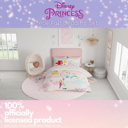 Disney Princess Kids Bedding Full Comforter and Sheets, 5 Piece Set