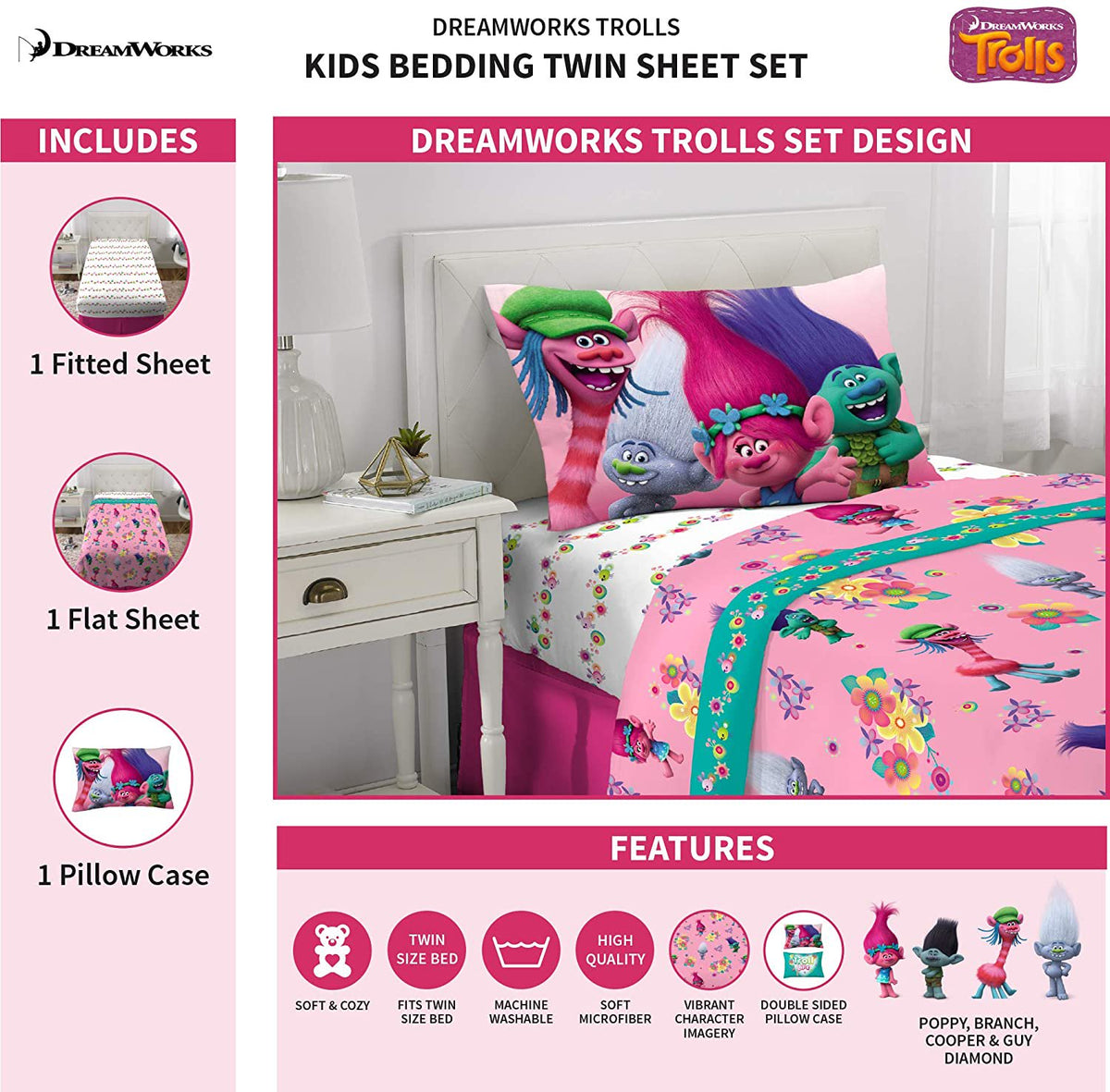 Trolls DreamWorks Life Twin Size Sheet Set