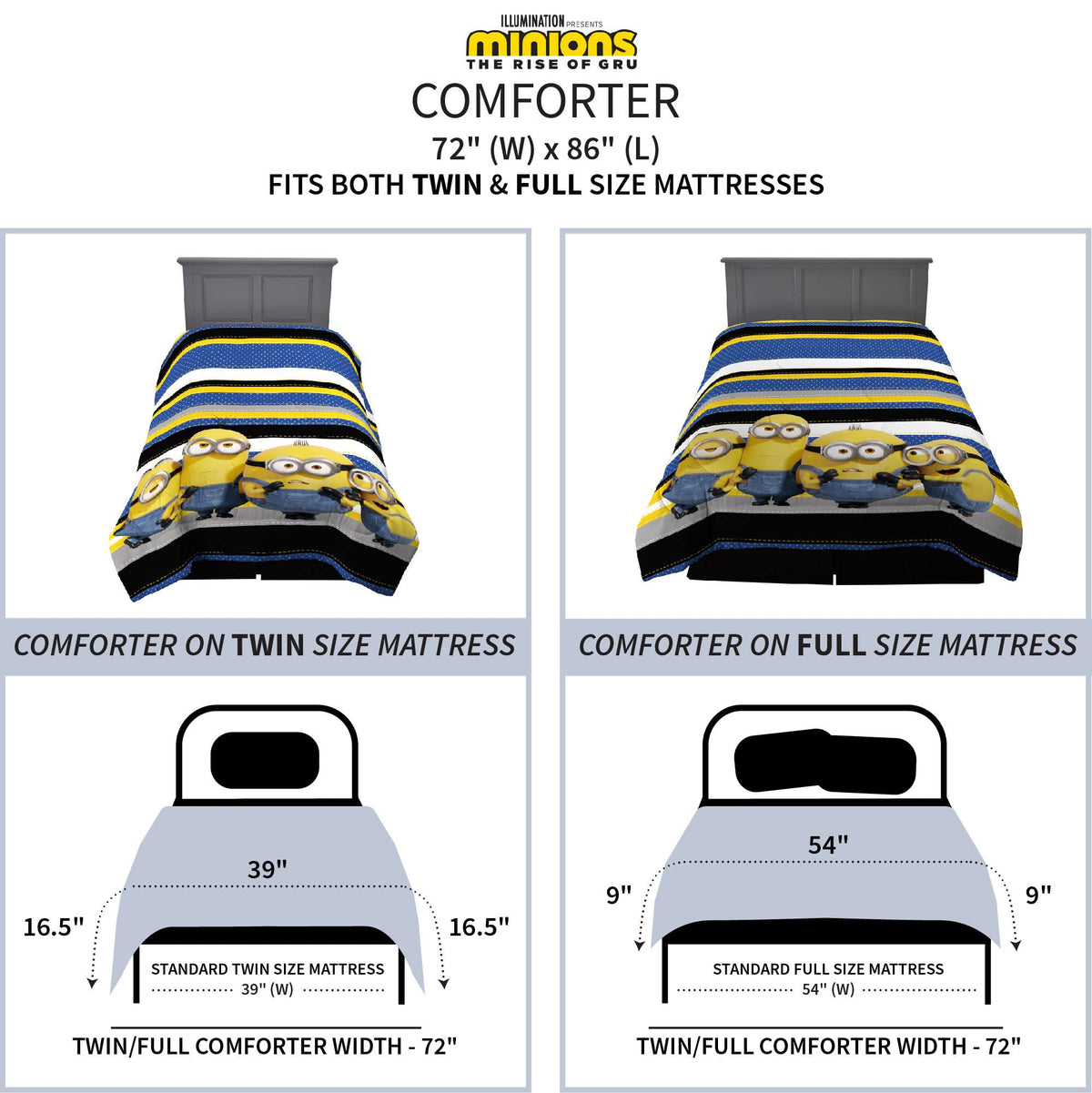 Minions The Rise Of Gru Reversible Comforter, Twin/Full,