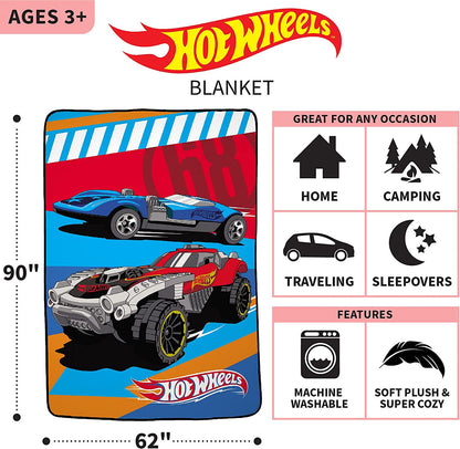 Hot Wheels Micro Raschel Blanket, 62 in x 90 in, Super Soft Plush