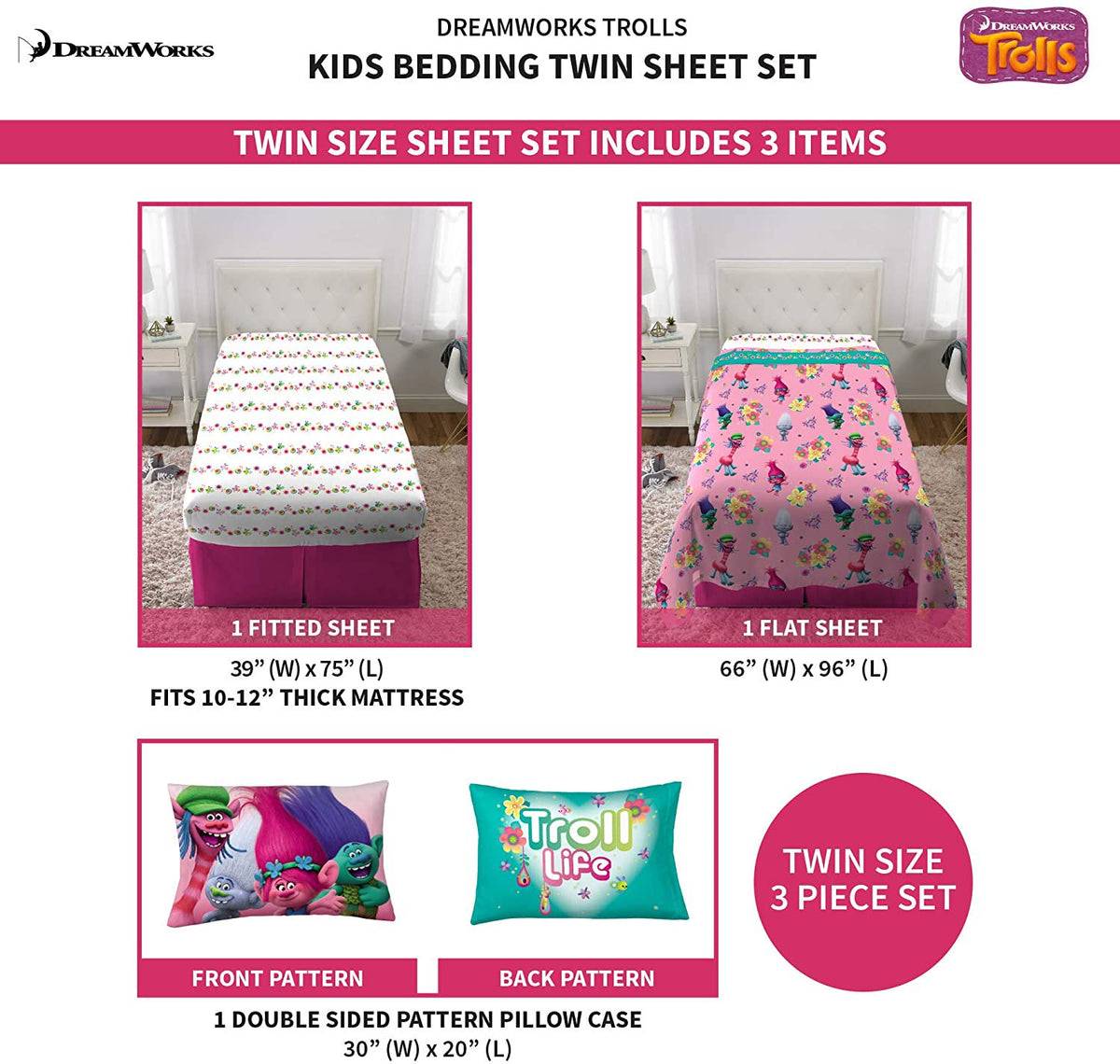 Trolls DreamWorks Life Twin Size Sheet Set