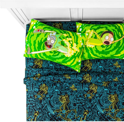 Franco Rick and Morty 4pc Queen Microfiber Sheet Set