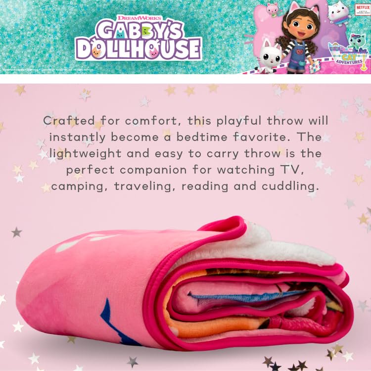 Franco Kids Gabby's Dollhouse Soft Plush Sherpa Blanket Throw, 50 in x 60 in