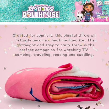 Franco Kids Gabby's Dollhouse Soft Plush Sherpa Blanket Throw, 50 in x 60 in