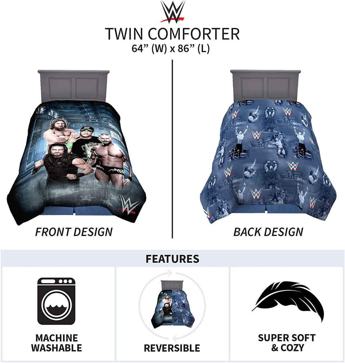 Franco Kids Bedding Comforter, Twin Size 64" x 86", WWE