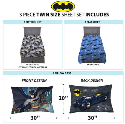 Franco Kids Batman Bat Alley 3 Piece Twin Sheet Set