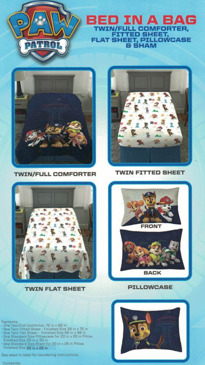 Paw Patrol Kids Bedding 5 Piece Twin Comforter and Sheet Set