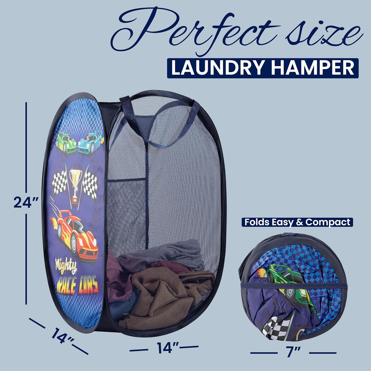 Todays Kids Collapsible Mesh Pop-Up Laundry Hamper - Foldable Laundry Basket with Breathable Mesh, Reinforced Handles and Side Pocket