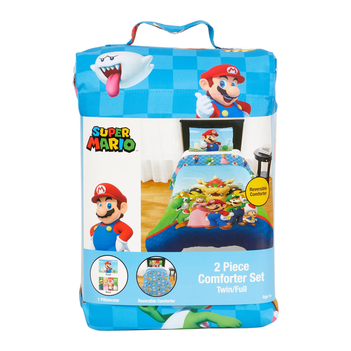 Franco Super Mario Kids Twin/Full Comforter and Pillowcase, 2-Piece Set
