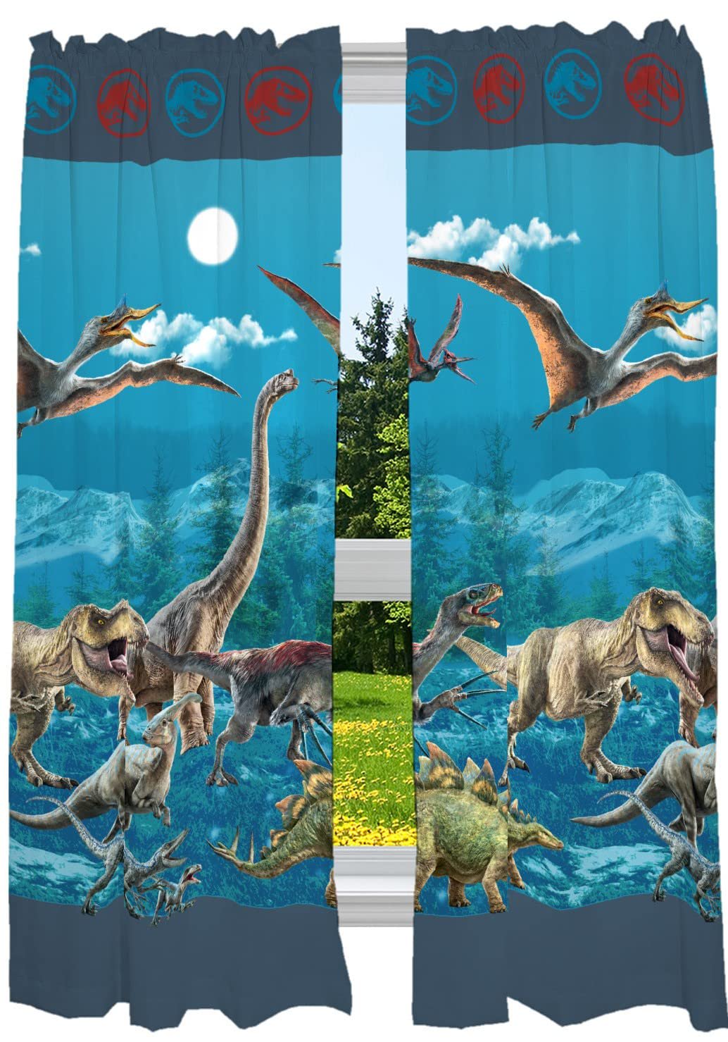 Jurassic World Dominion Kids Room Window Curtain Panels Drapes Set, 82" x 63"