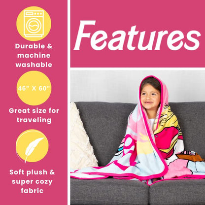 Franco Kids Barbie Super Soft Micro Raschel Throw, 46 in x 60 in