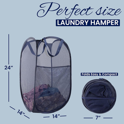 Todays Kids Collapsible Mesh Pop-Up Laundry Hamper - Foldable Laundry Basket with Breathable Mesh, Reinforced Handles and Side Pocket
