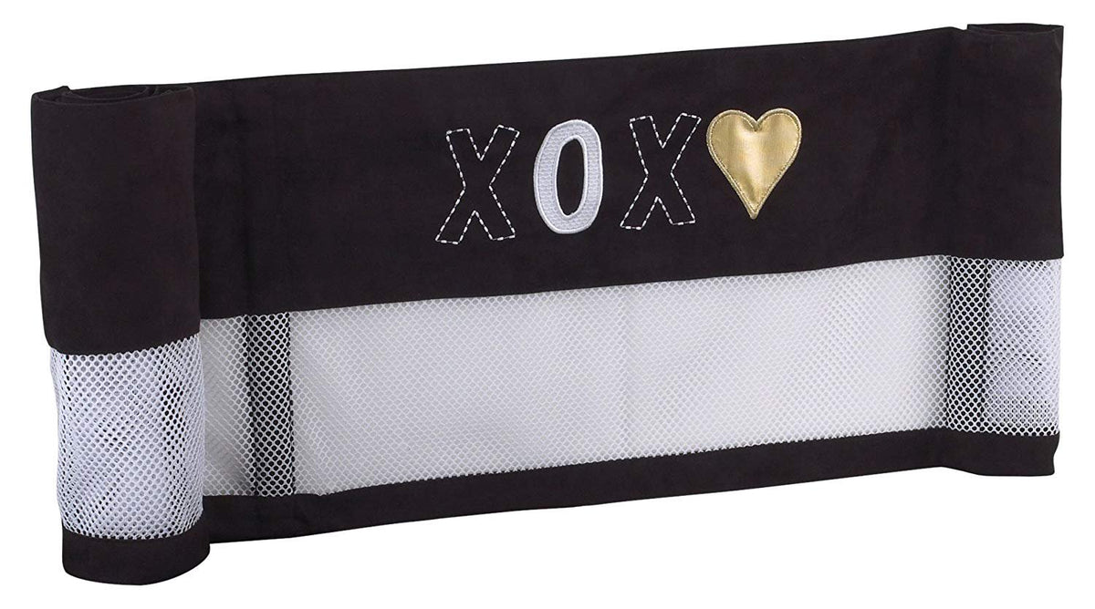 NoJo NoJo - XOXO -Secure-Me Crib Liner, Black, White, Gold