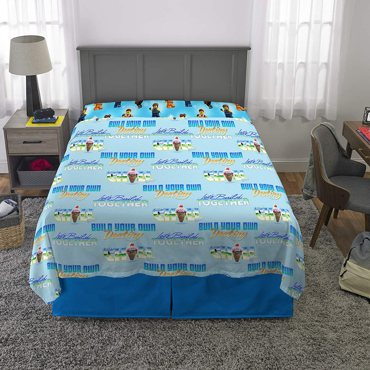 LEGO Movie 2 Kids Bedding Soft Microfiber Comforter and Sheet Set, Full Size 5 Piece Set