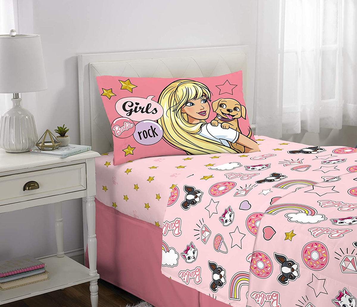 Mattel Barbie 'B Anything' Girls Exclusive 4-Piece Twin Bedding Set with Bonus Tote
