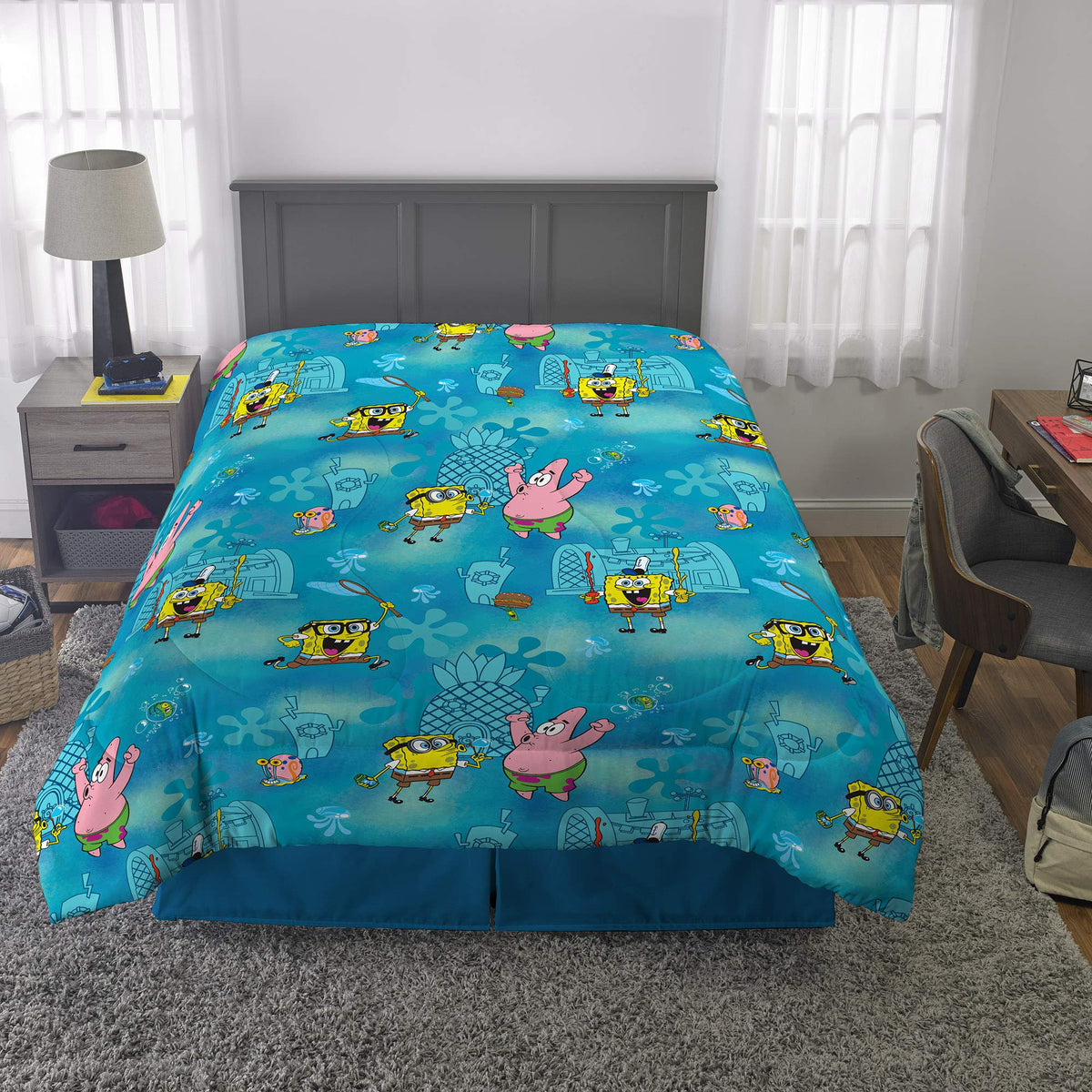 Franco Kids Spongebob Twin/Full Reversible Comforter, Size 72" x 86", Sponge on The Run