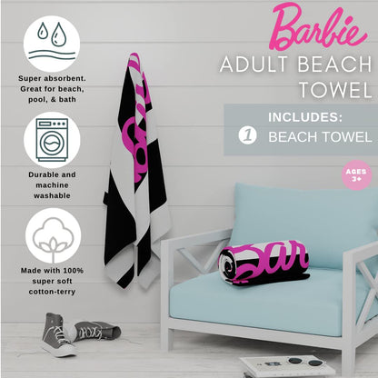 Franco Barbie Soft Cotton Bath/Pool/Beach Towel, 60 in x 30 in